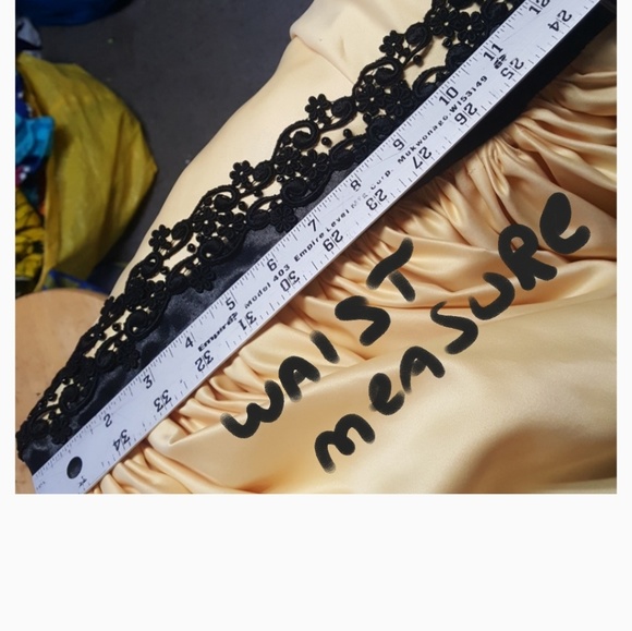 Victorian inspired yel/ blk satin  couture gown - Picture 4 of 8